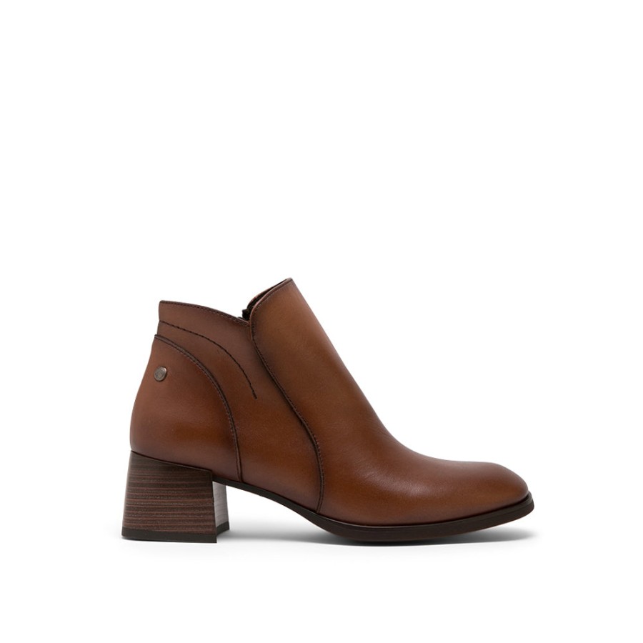 Ankle Boots MISWEAR | Brown Leather Low-Heel Boots With V-Cut