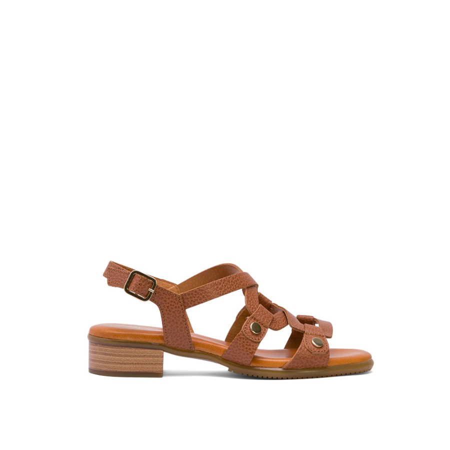 Sandals MISWEAR | Brown Leather Flat Sandals With Crossover Designed