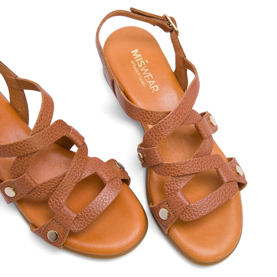 Sandals MISWEAR | Brown Leather Flat Sandals With Crossover Designed