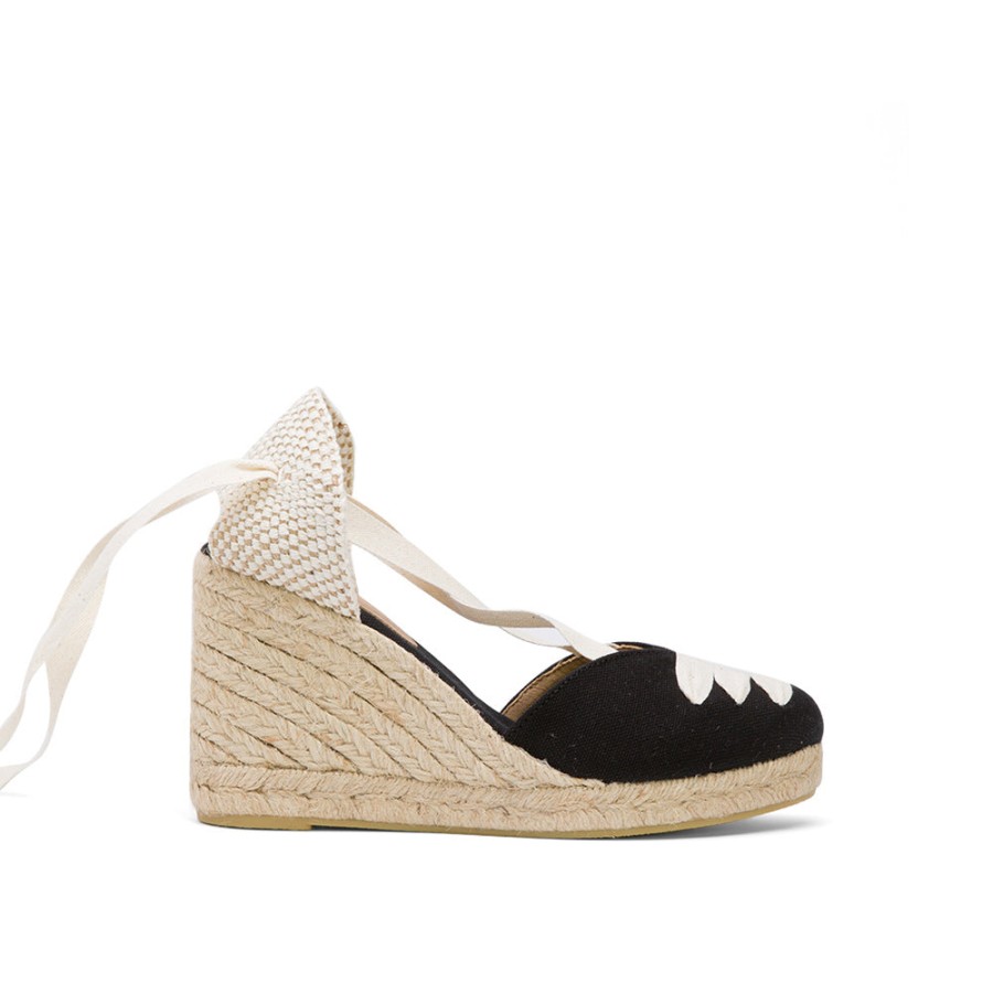 Sandals MISWEAR | Black Wedge Lace-Up Espadrilles With Shoelace Detail