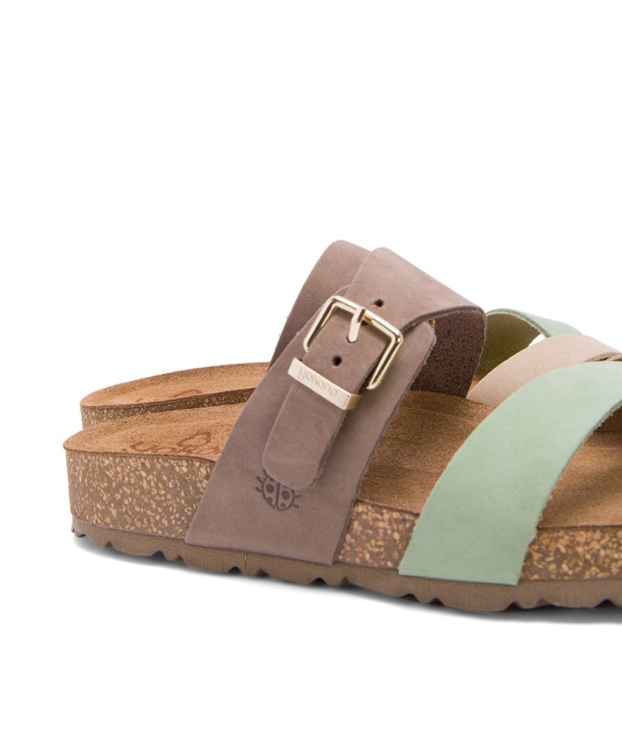 Sandals YOKONO | Pale Green Leather Slide Sandals With Buckle Strap