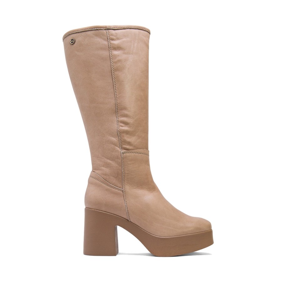 Boots PORRONET | Light Brown Leather Knee-High High-Heel Boots