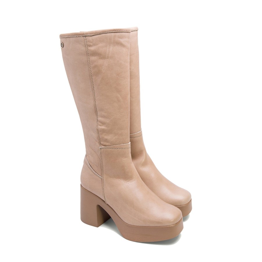 Boots PORRONET | Light Brown Leather Knee-High High-Heel Boots