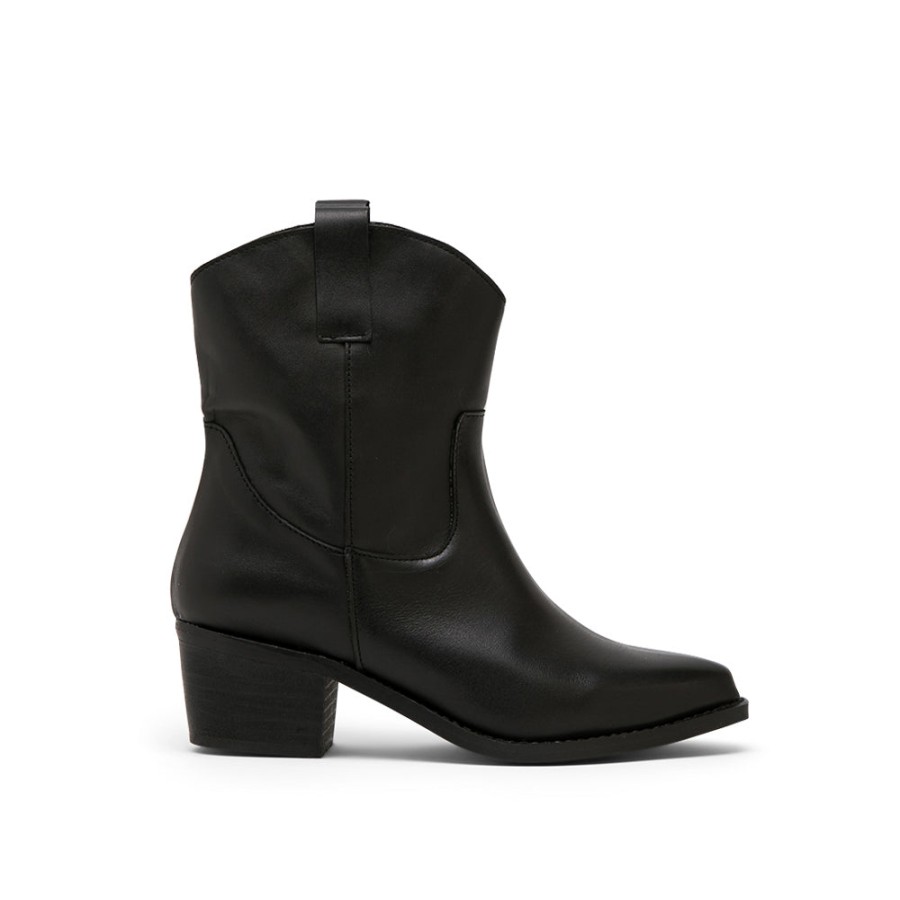 Boots MISWEAR | Black Leather Stiletto Boots With V-Cut