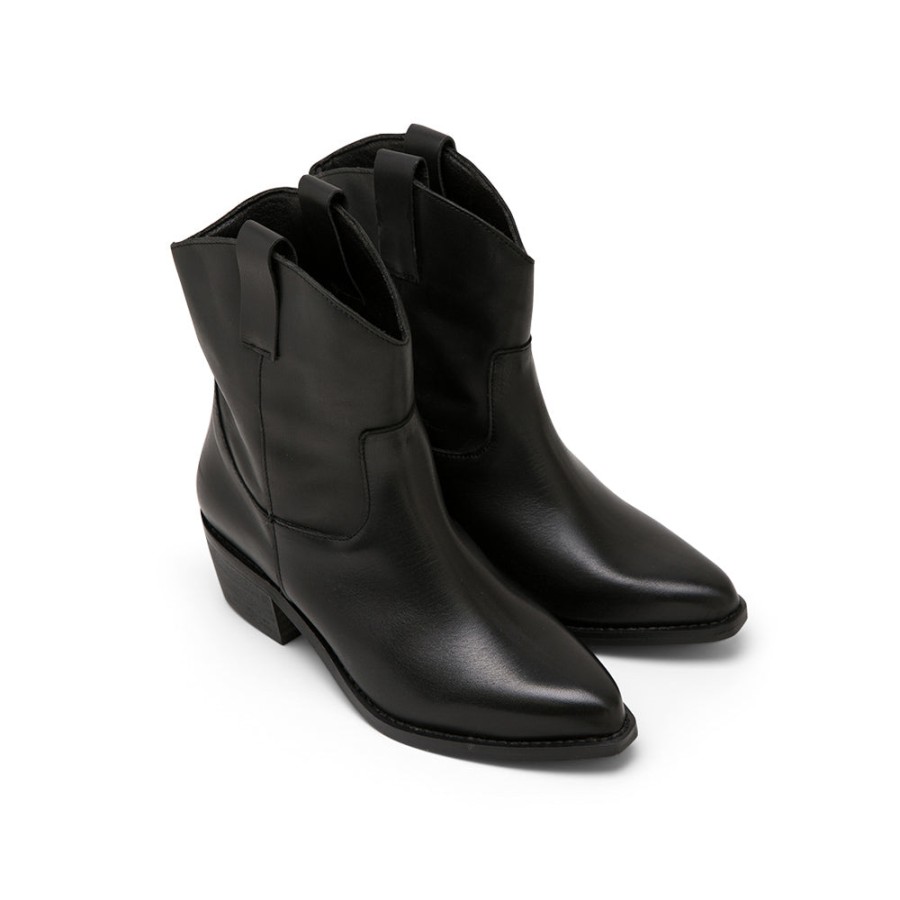 Boots MISWEAR | Black Leather Stiletto Boots With V-Cut