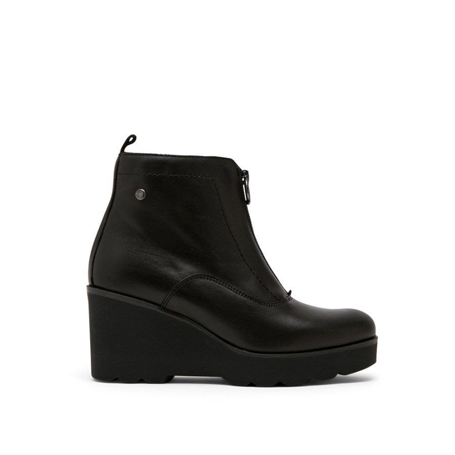 Ankle Boots MISWEAR | Black Leather Wedge Ankle Boots With Front Zip