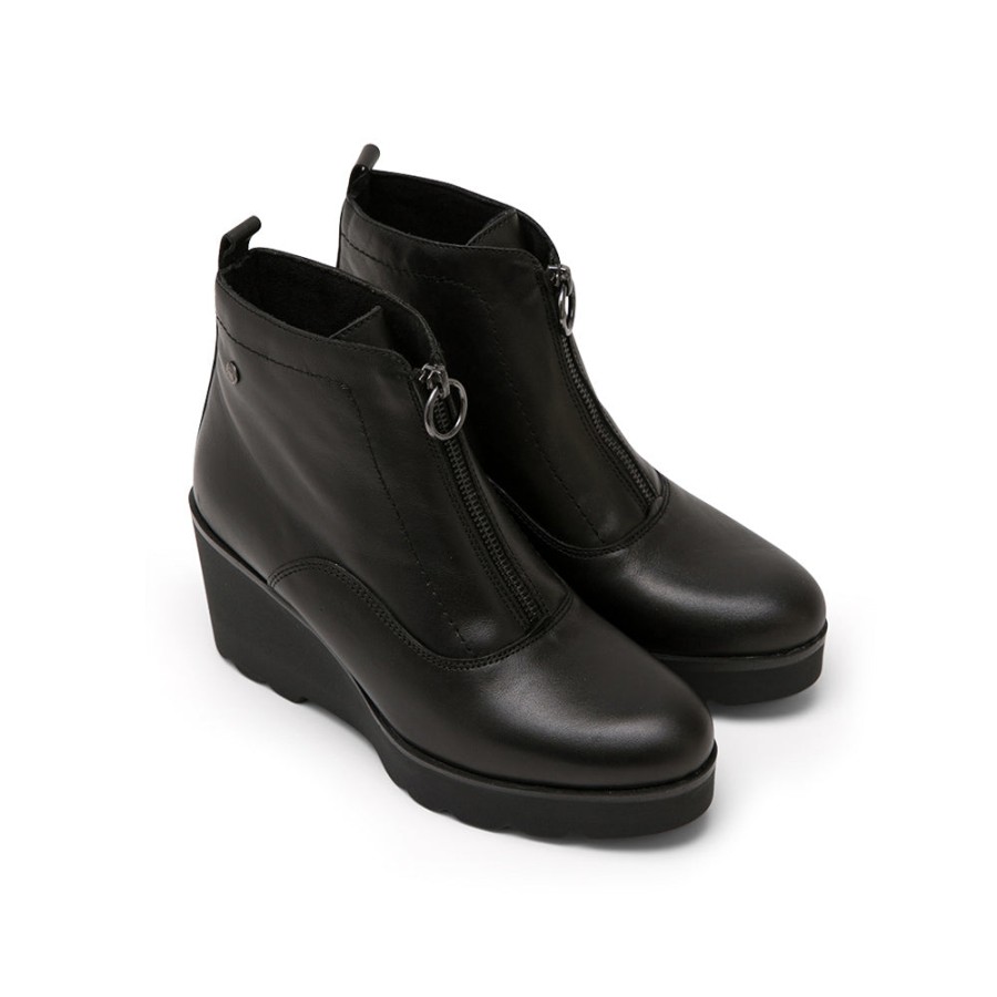 Ankle Boots MISWEAR | Black Leather Wedge Ankle Boots With Front Zip