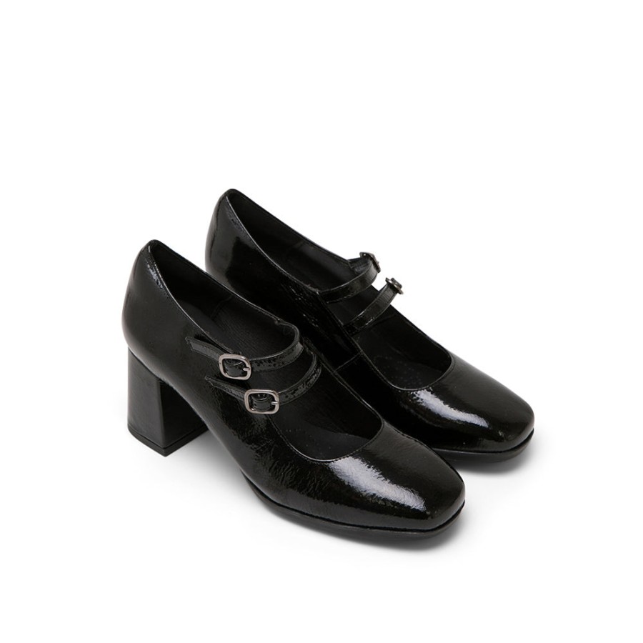 Shoes DESIREE | Black Leather Mary Jane Chunky Heel