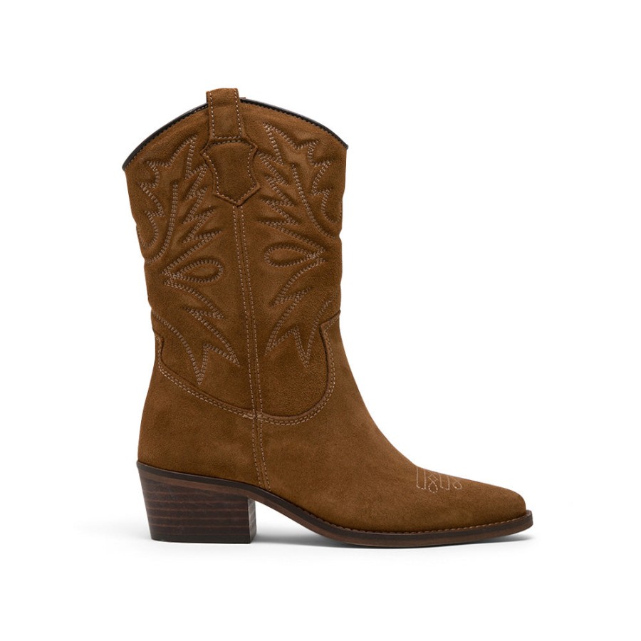 Boots LOL | Brown Suede Mid-Calf Boots With Motif