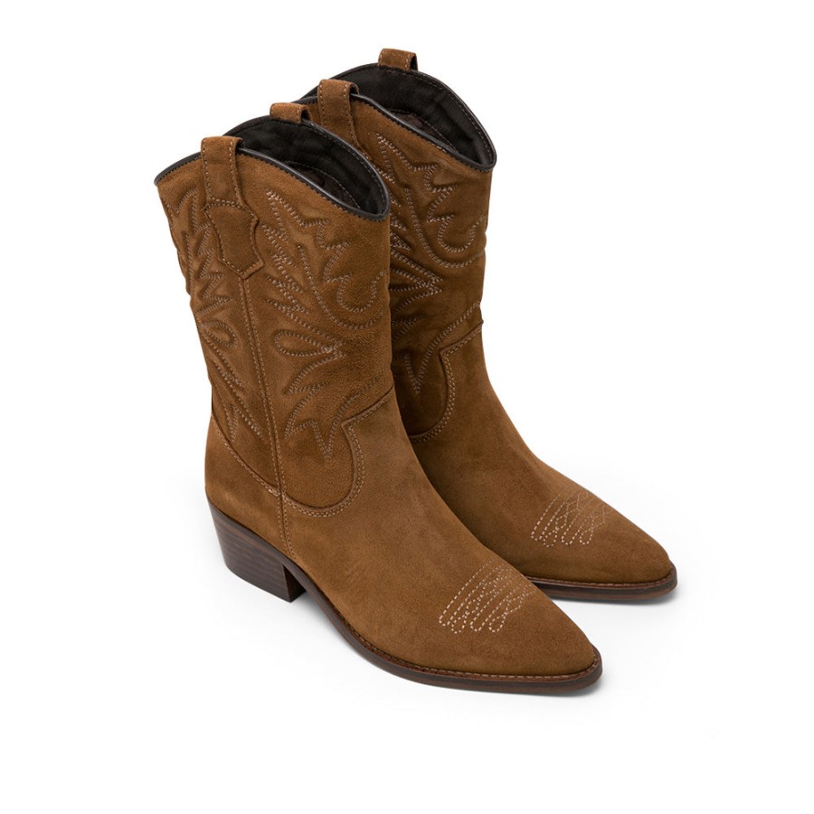 Boots LOL | Brown Suede Mid-Calf Boots With Motif