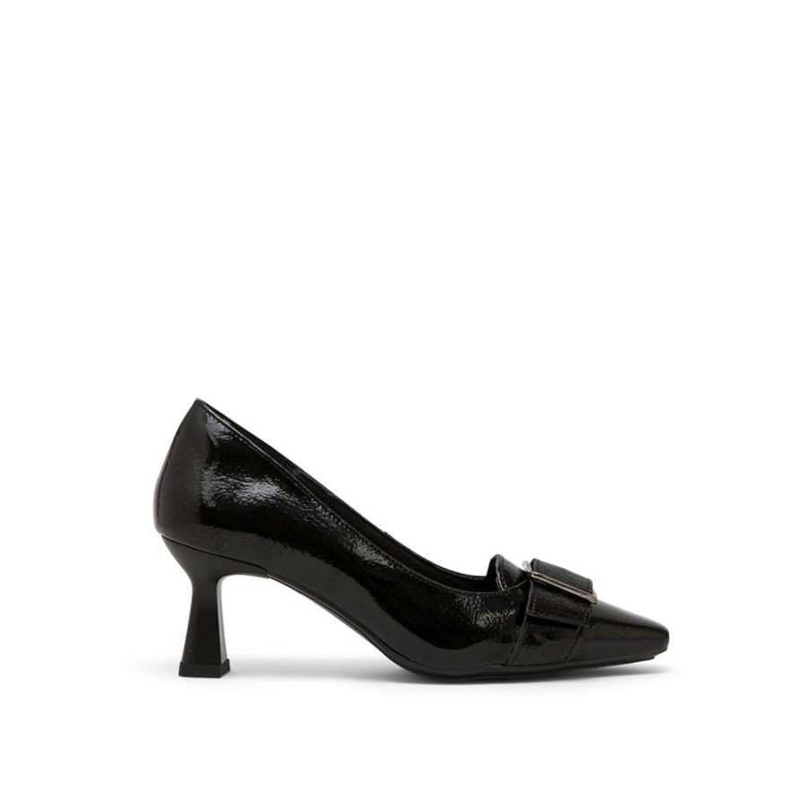 Heels DESIREE | Black Leather Mid-Heel Shoes With Buckle