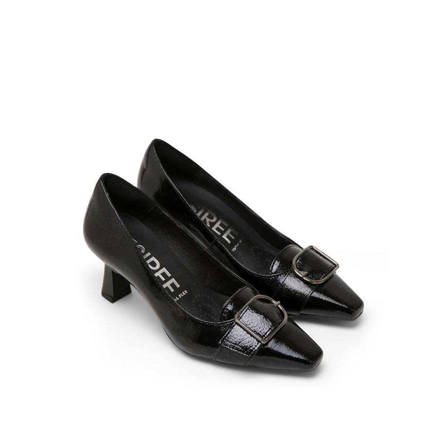 Heels DESIREE | Black Leather Mid-Heel Shoes With Buckle