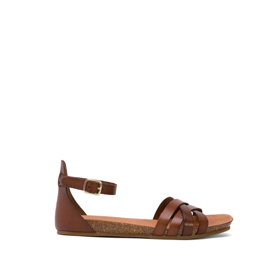 Sandals MISWEAR | Brown Leather Flat Sandals With Braided Band