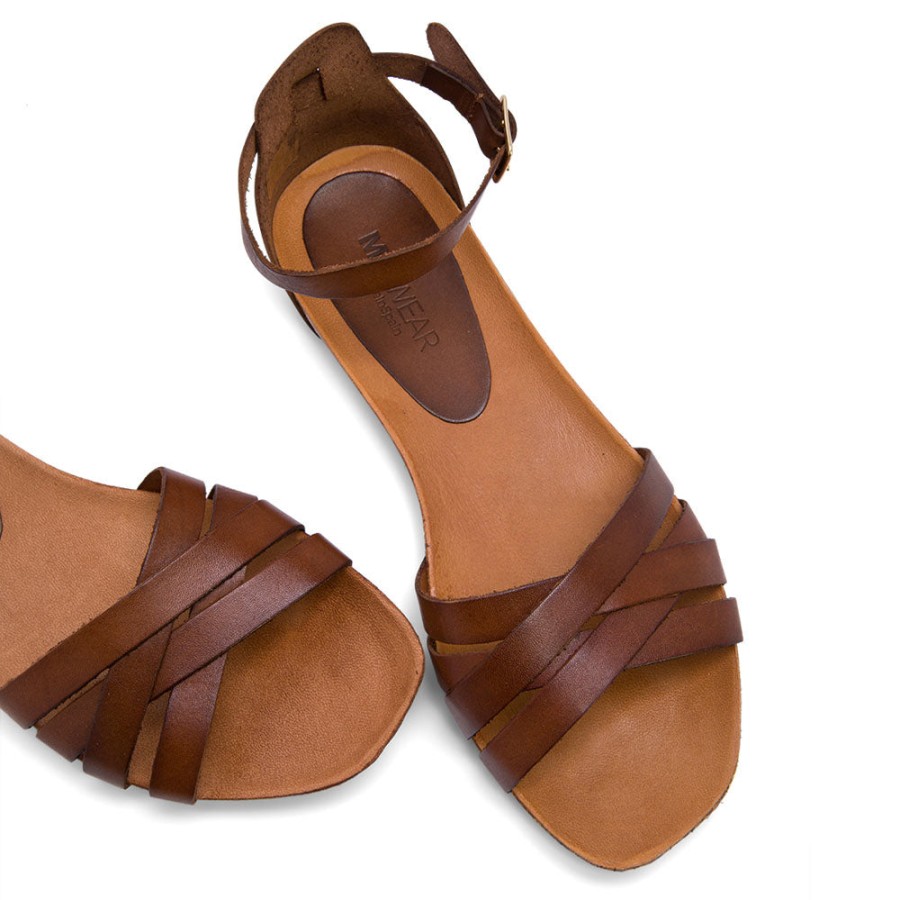 Sandals MISWEAR | Brown Leather Flat Sandals With Braided Band