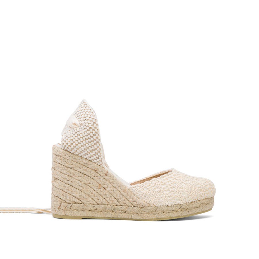 Sandals MISWEAR | White Wedge Lace-Up Espadrilles With Lace Knitting