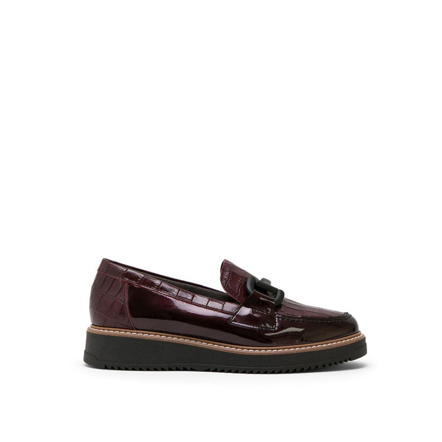 Shoes PITILLOS | Burgundy Leather Platform Loafers With Horsebit