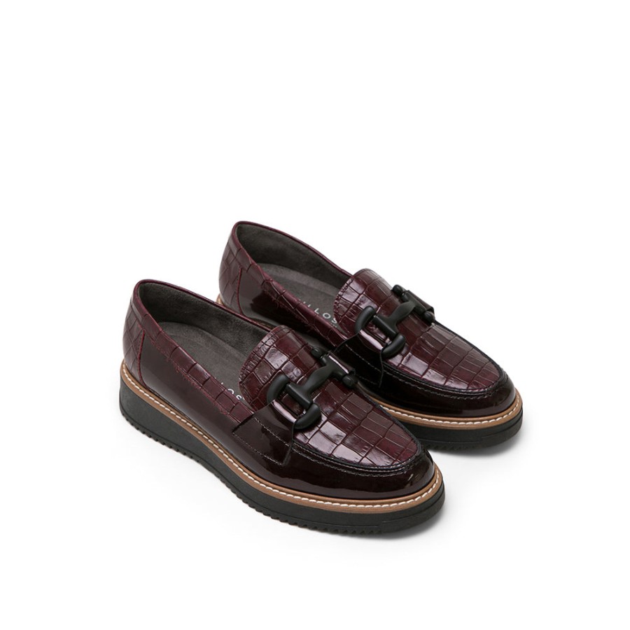 Shoes PITILLOS | Burgundy Leather Platform Loafers With Horsebit