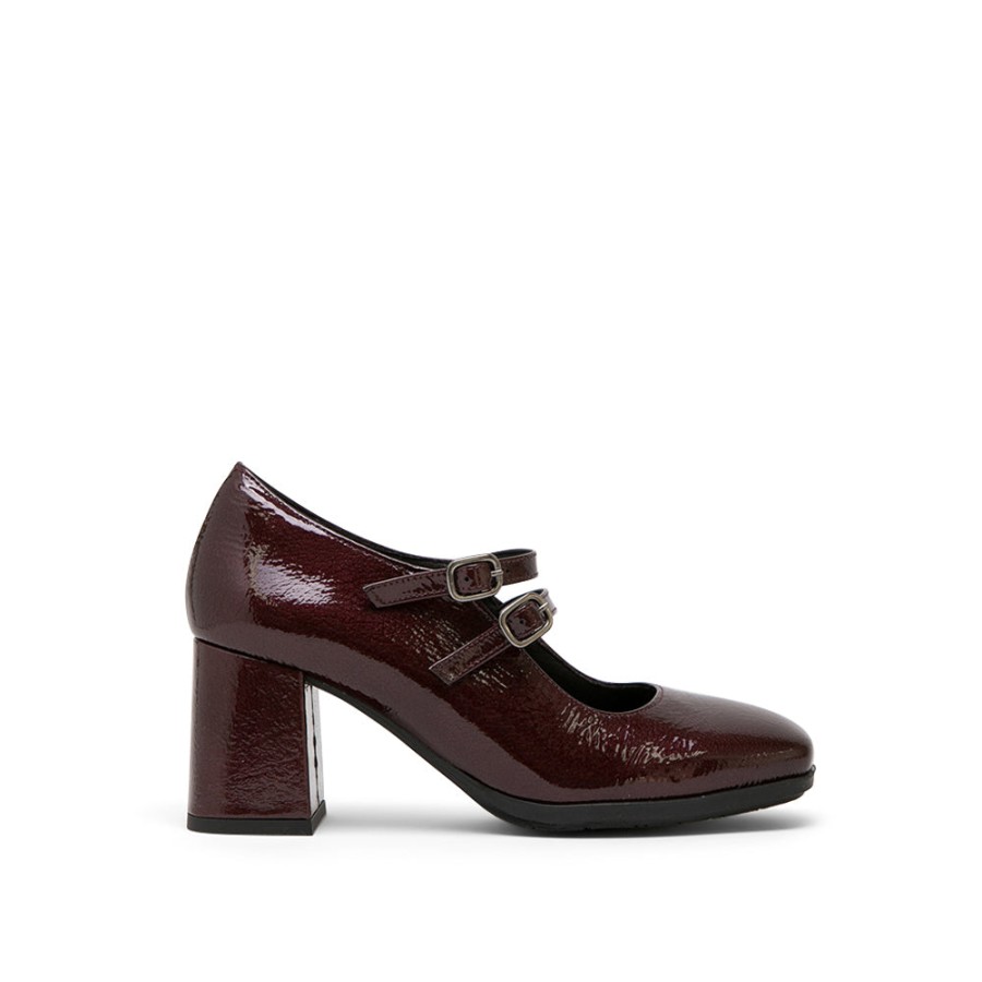 Shoes DESIREE | Burgundy Leather Mary Jane Chunky Heel