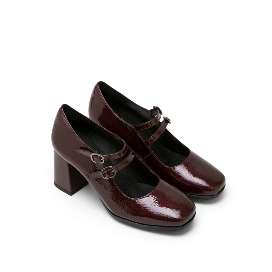 Shoes DESIREE | Burgundy Leather Mary Jane Chunky Heel