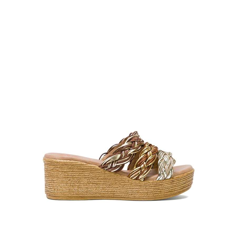 Sandals PORRONET | Brown Leather Wedge Mules With Braided Strap