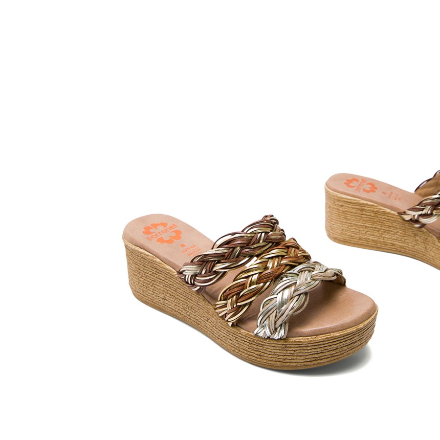 Sandals PORRONET | Brown Leather Wedge Mules With Braided Strap