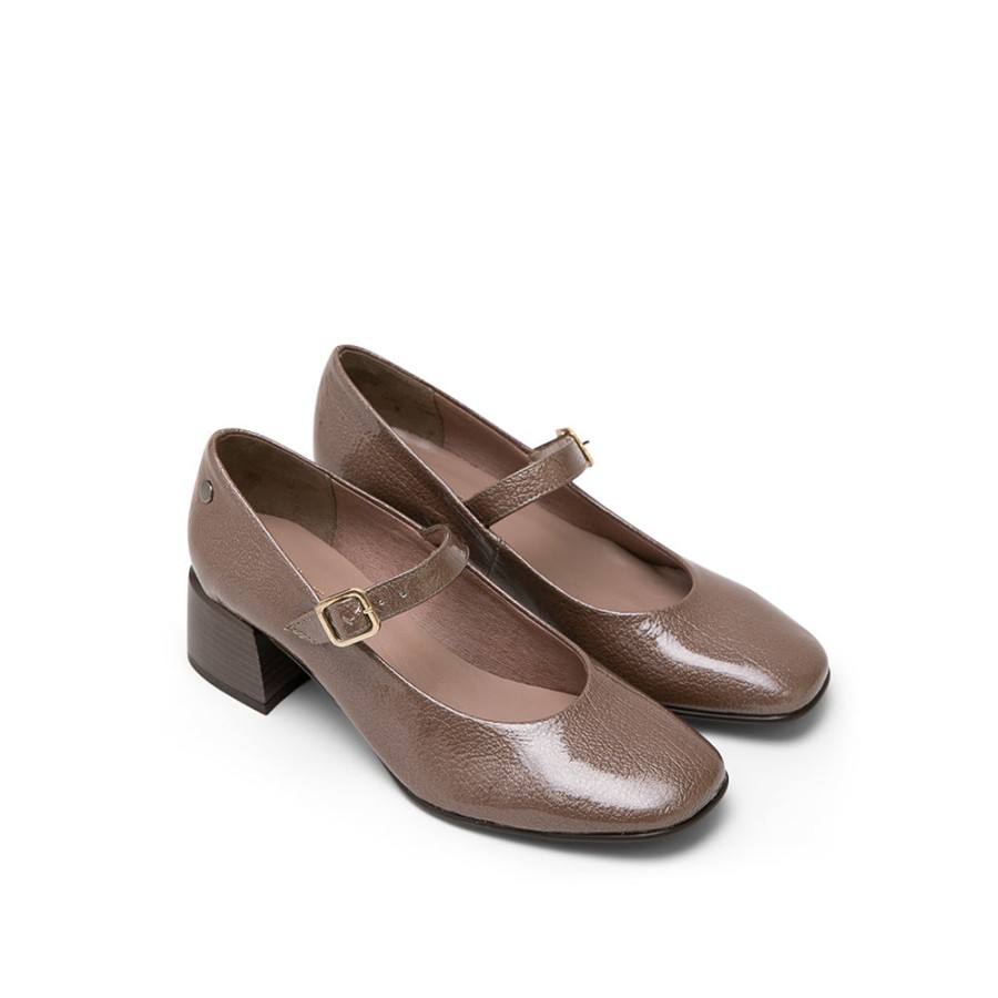 Shoes MISWEAR | Light Brown Leather Mary Jane With Chunky Heel