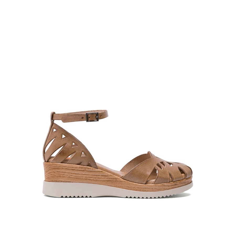 Sandals PORRONET | Tan Brown Leather Wedge With Enclosed Toe