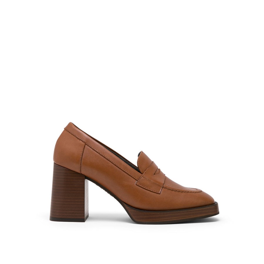 Shoes PITILLOS | Brown Leather High Heel Loafers