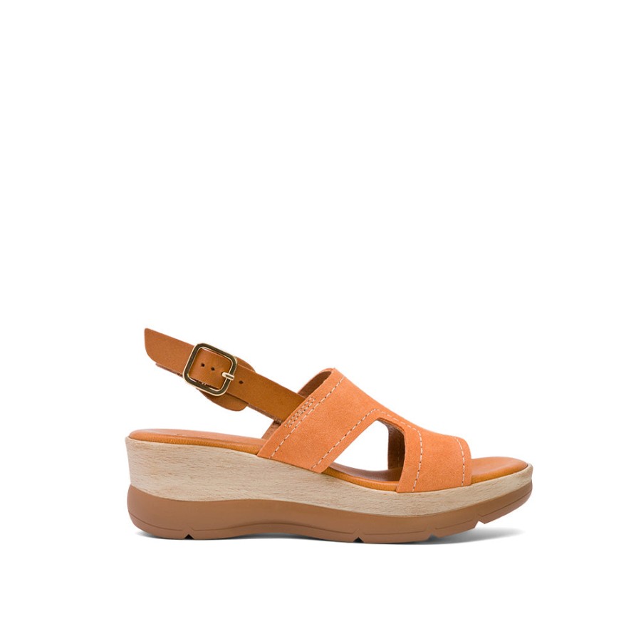 Sandals MISWEAR | Mango Orange Leather Wedge With Stitch Detail