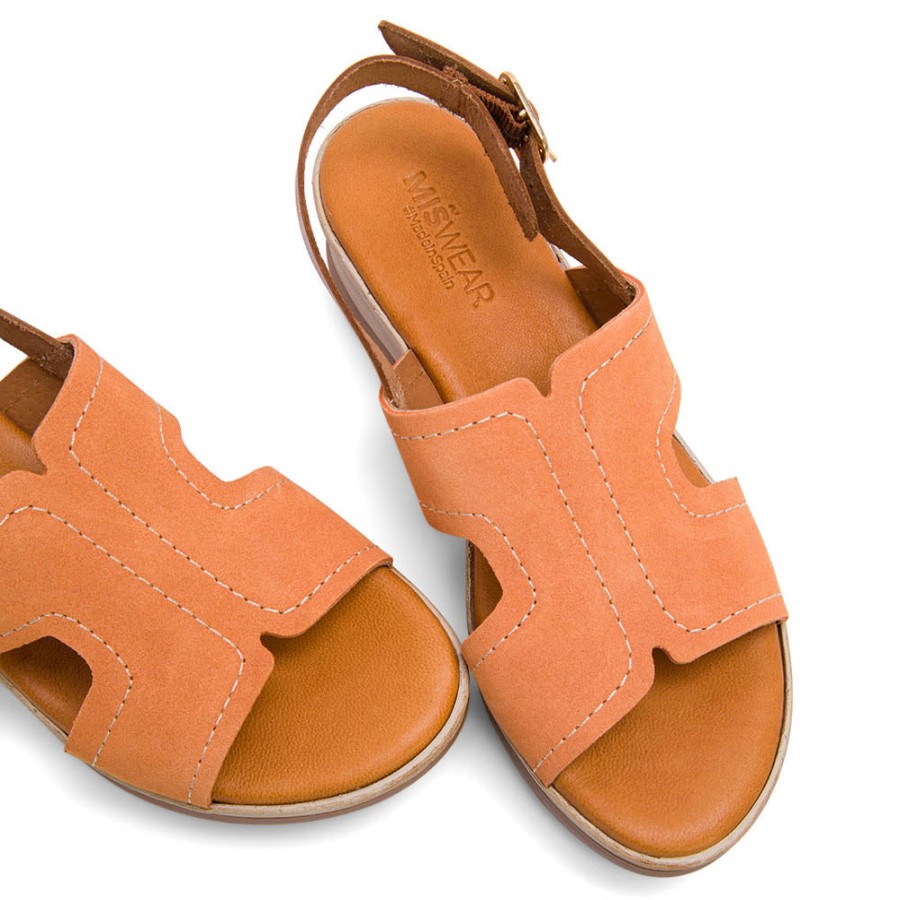 Sandals MISWEAR | Mango Orange Leather Wedge With Stitch Detail