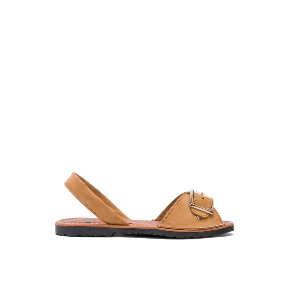 Sandals MISWEAR | Tan Brown Leather Espadrilles With Buckle Strap