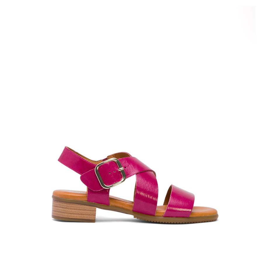 Sandals MISWEAR | Fuchsia Leather Flat Sandals With Crossover Strap