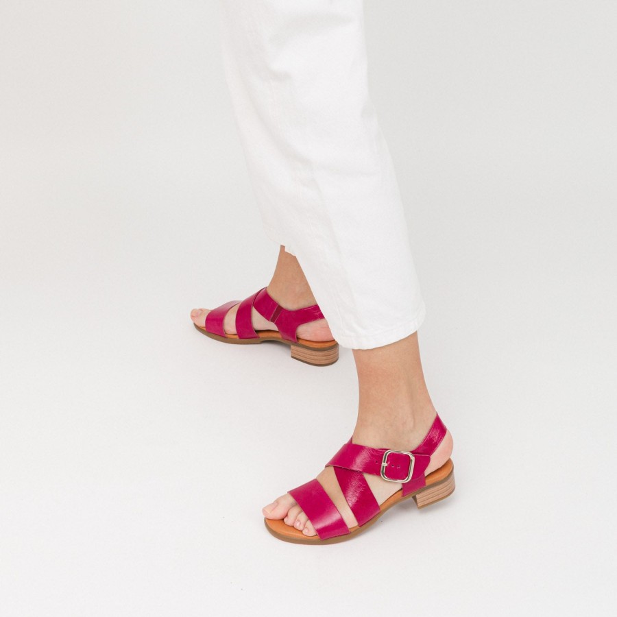 Sandals MISWEAR | Fuchsia Leather Flat Sandals With Crossover Strap