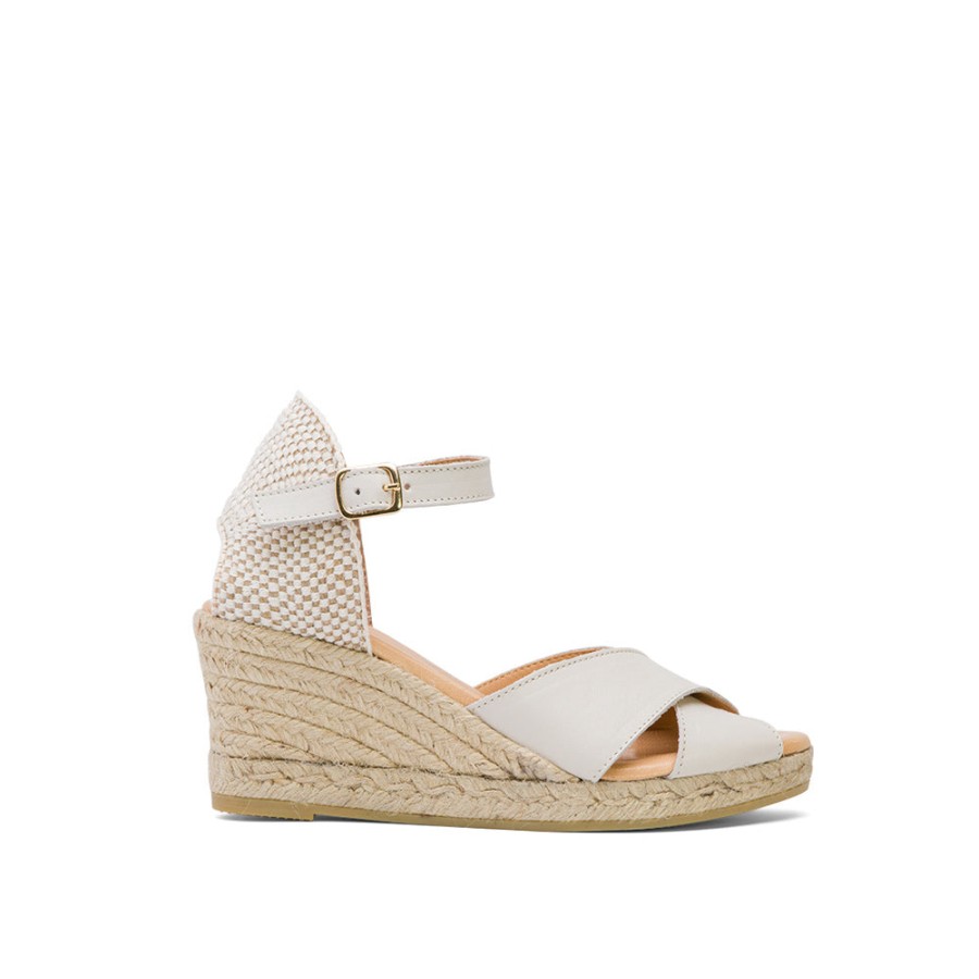 Sandals MISWEAR | White Leather Wedge Espadrilles With Crossover Strap