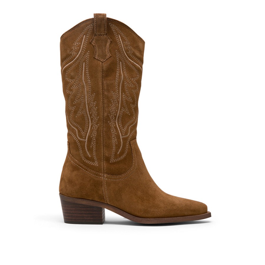 Boots LOL | Brown Suede Knee-High Boots With Tribal Print