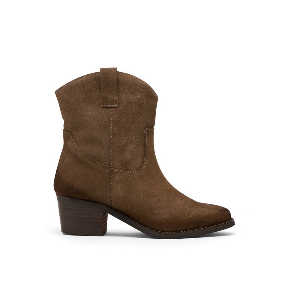 Boots MISWEAR | Brown Suede Stiletto Ankle Boots With V-Cut