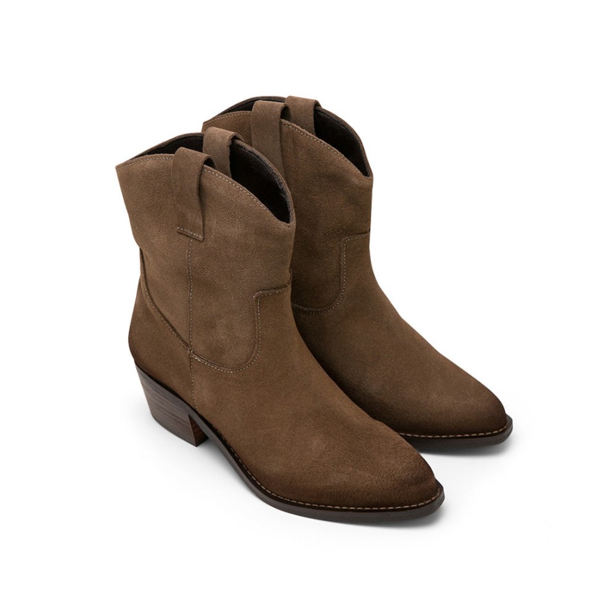 Boots MISWEAR | Brown Suede Stiletto Ankle Boots With V-Cut