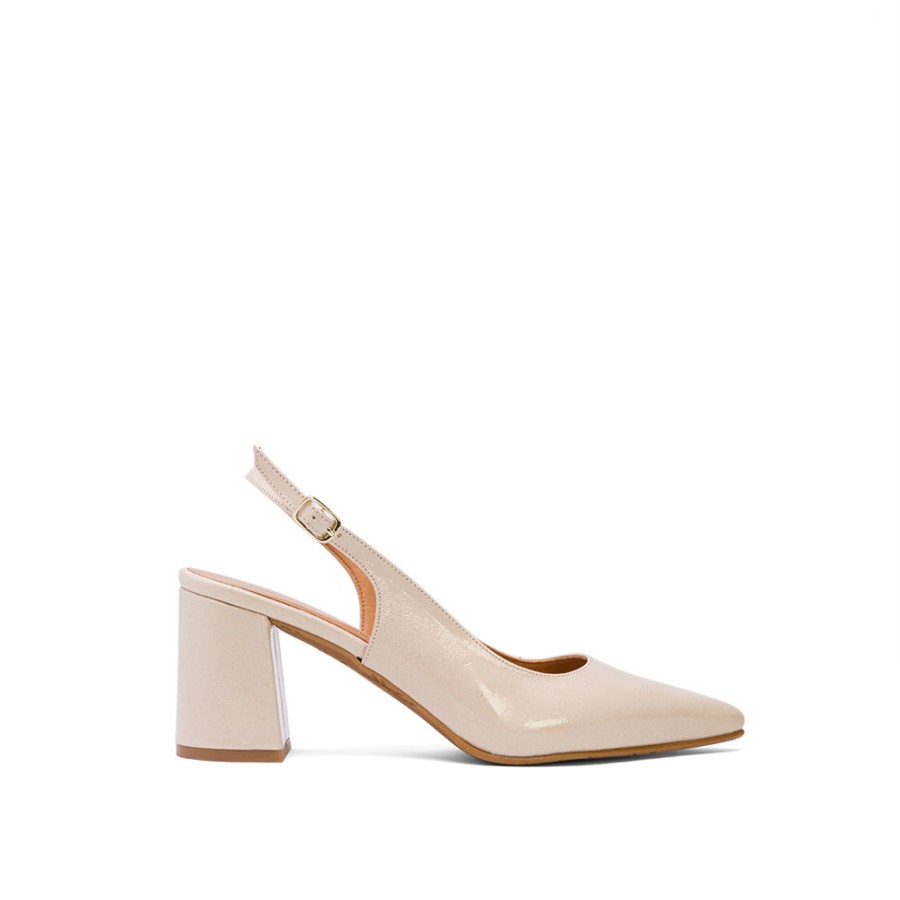 Heels DANIELA VEGA | Beige Leather Slingback Pumps With Chunky Heeled