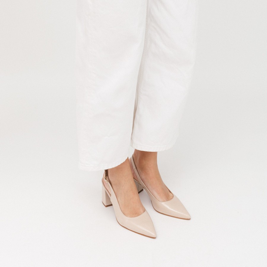 Heels DANIELA VEGA | Beige Leather Slingback Pumps With Chunky Heeled