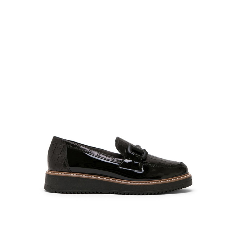 Shoes PITILLOS | Black Leather Platform Loafers With Horsebit