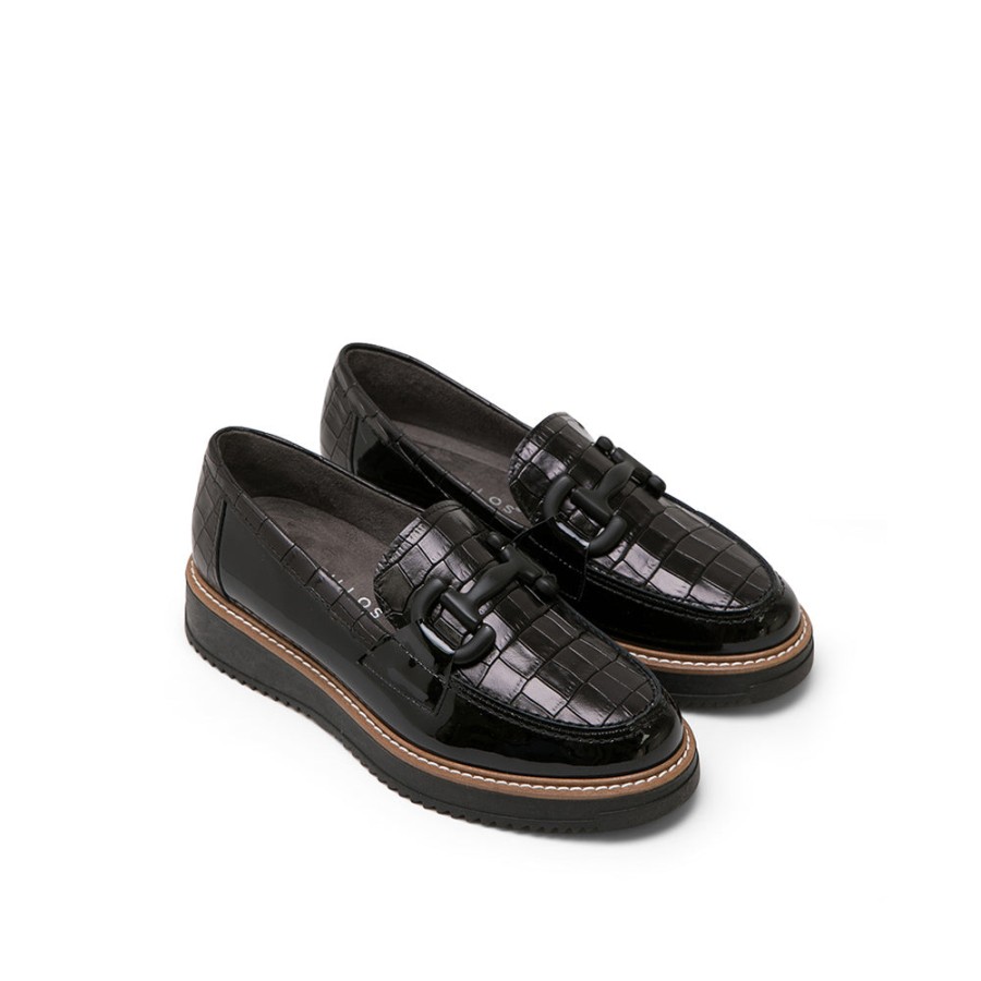 Shoes PITILLOS | Black Leather Platform Loafers With Horsebit