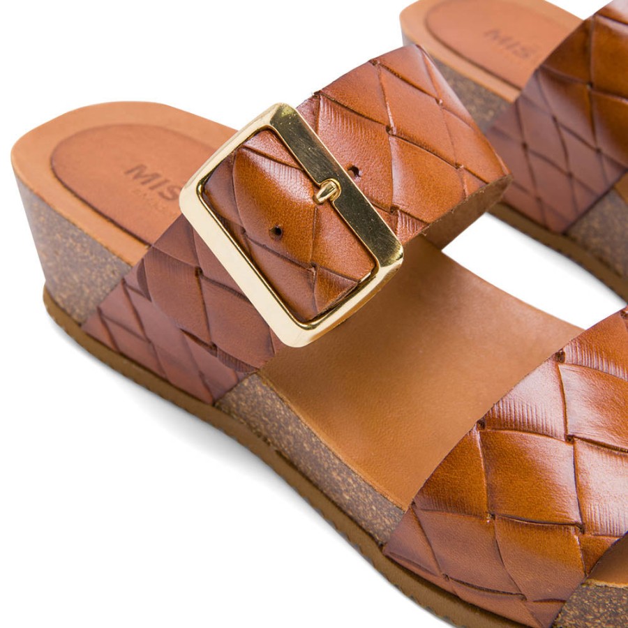 Sandals MISWEAR | Brown Leather Wedge Mules With Buckle Strap