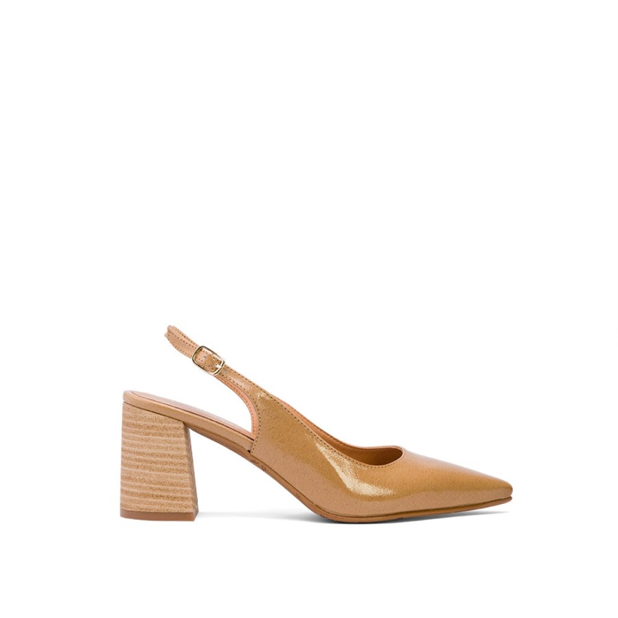 Heels DANIELA VEGA | Tan Brown Leather Slingback Pumps With Chunky Heeled