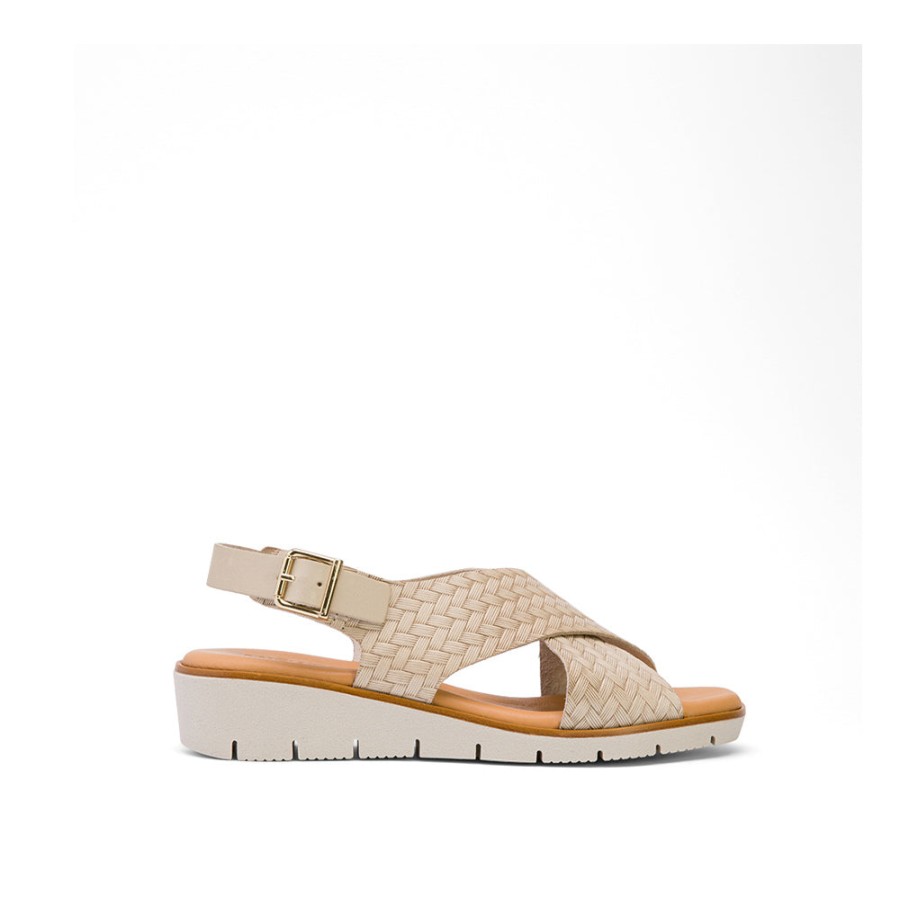 Sandals MISWEAR | White Leather Flat Sandals With Braided Embossed