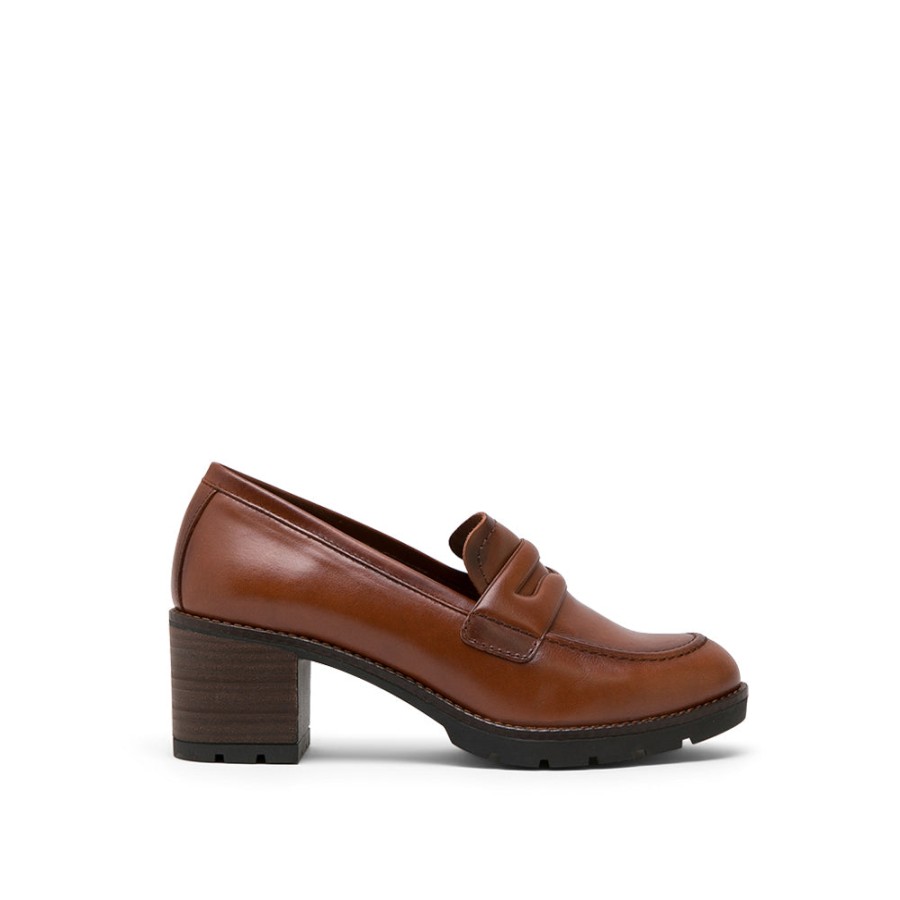 Shoes DESIREE | Brown Leather Mid Heel Loafers