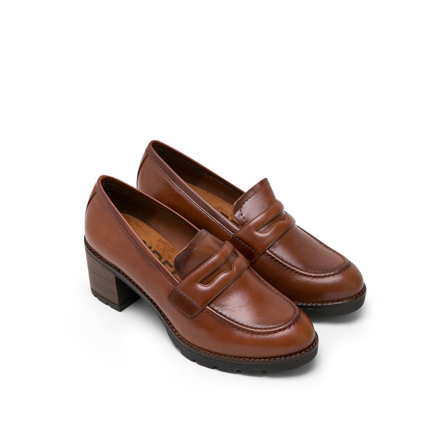 Shoes DESIREE | Brown Leather Mid Heel Loafers