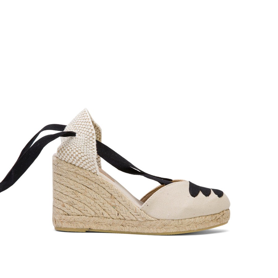 Sandals MISWEAR | White Wedge Lace-Up Espadrilles With Shoelace Detail