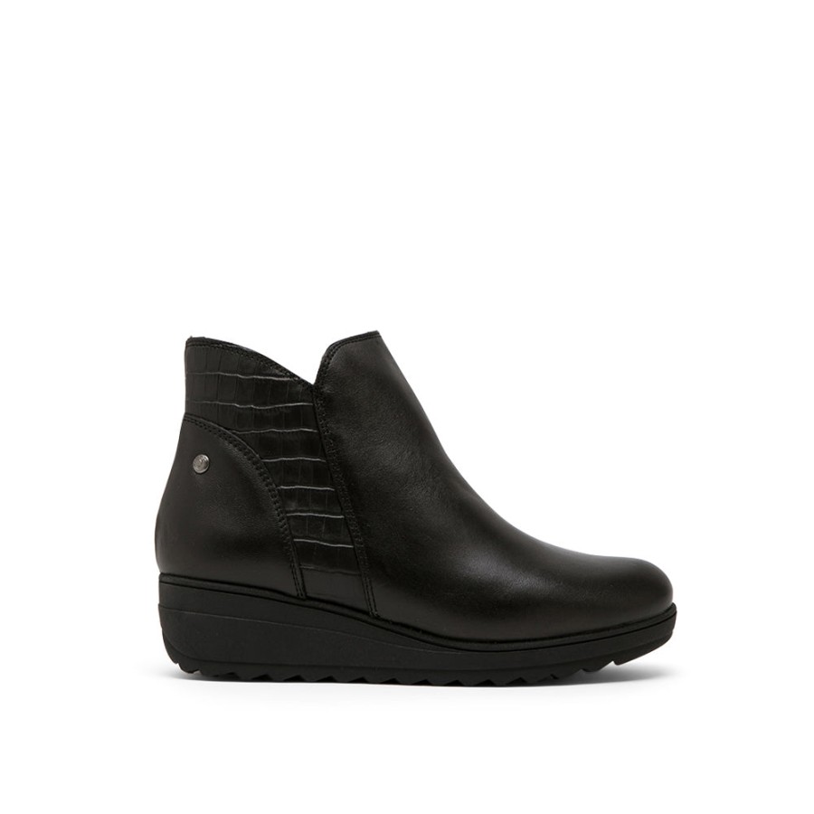 Ankle Boots MISWEAR | Black Leather Booties With Croc-Embossed