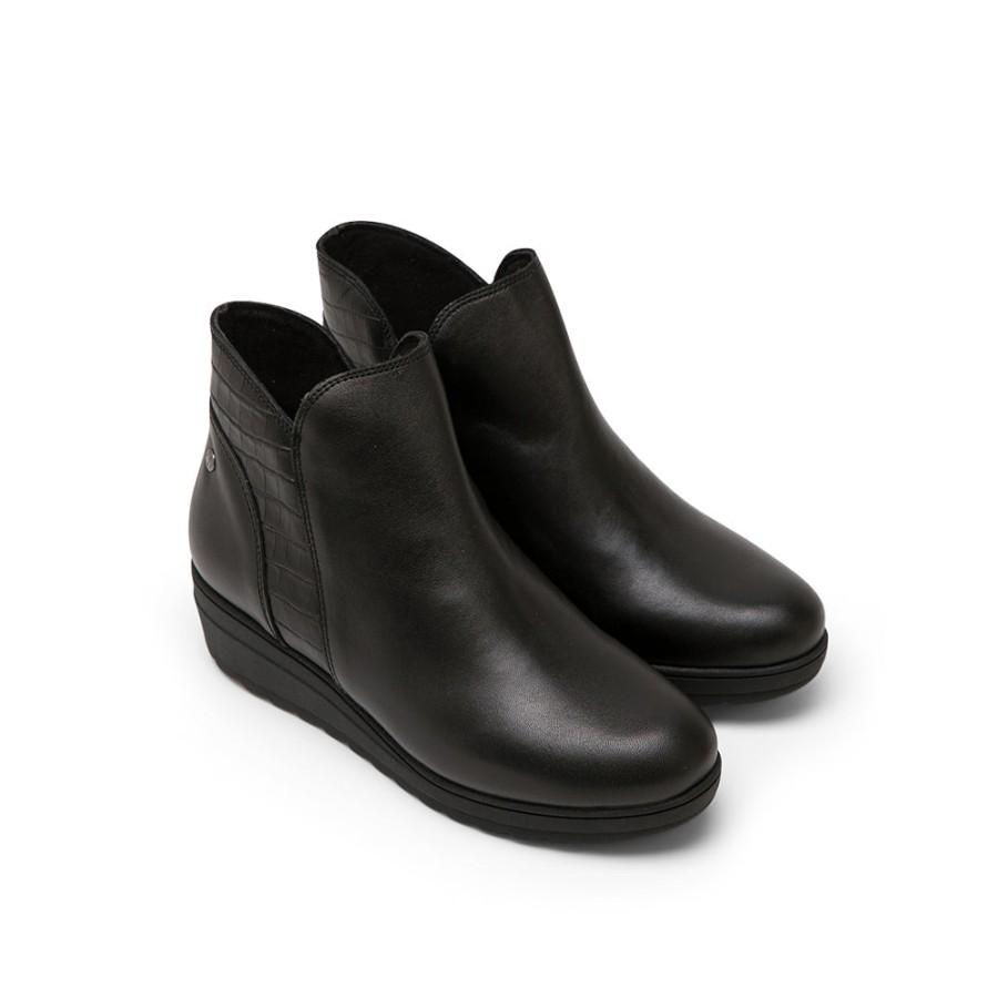 Ankle Boots MISWEAR | Black Leather Booties With Croc-Embossed