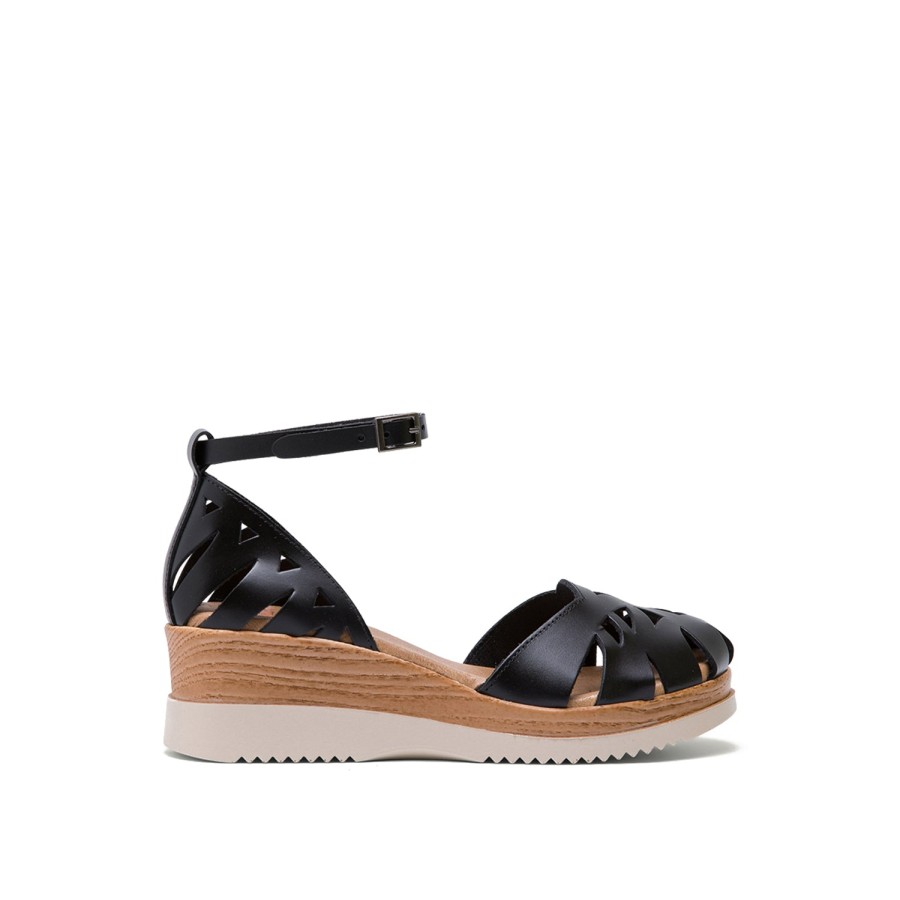 Sandals PORRONET | Black Leather Wedge With Enclosed Toe